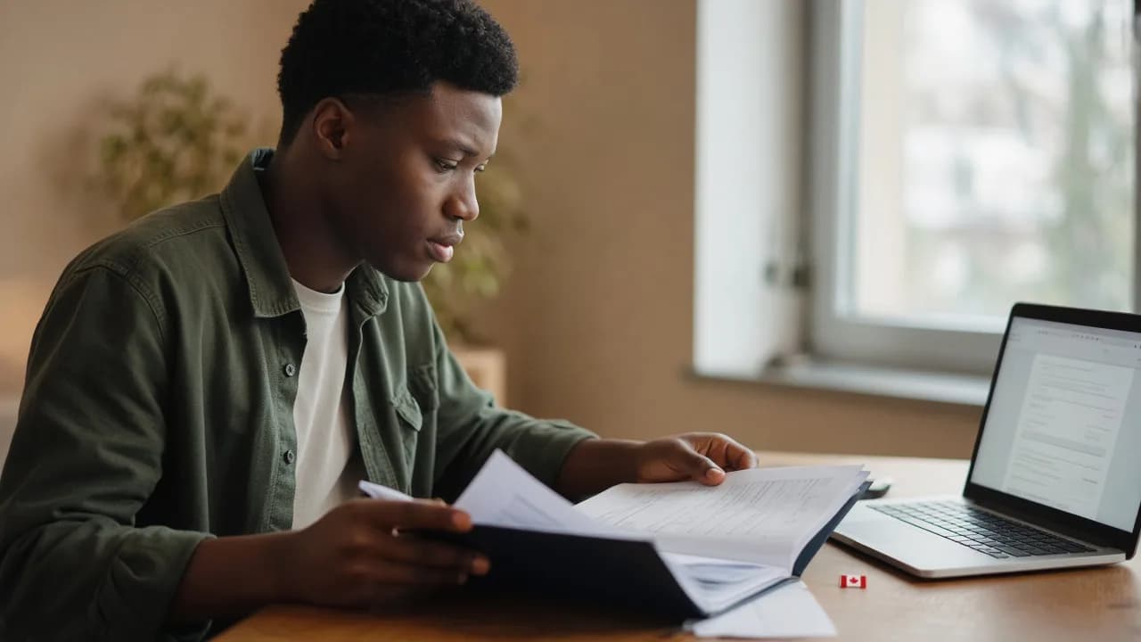 Nigerian student organising his Canada study permit documents