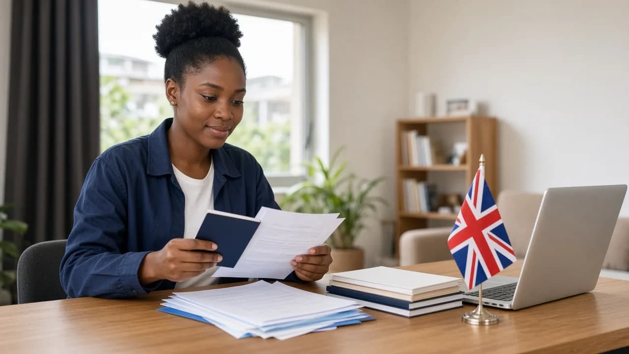 Nigerian student checking her UK student visa documents